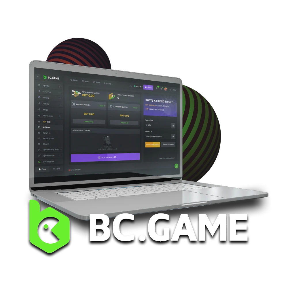 Choose an affiliate program from BCGame.