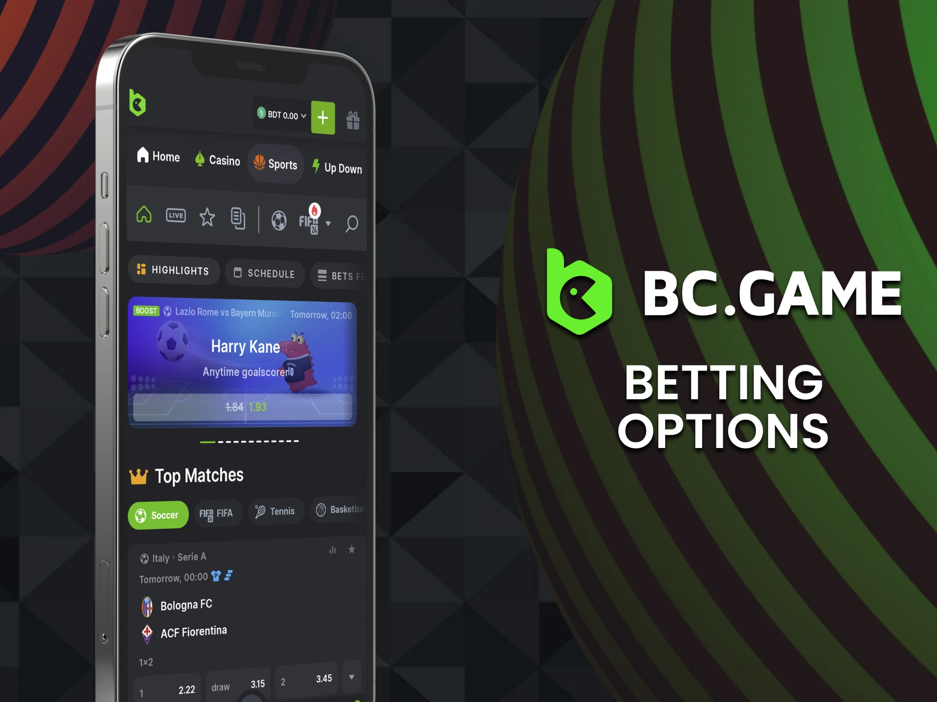 There are 3 betting options in the BC Game app.
