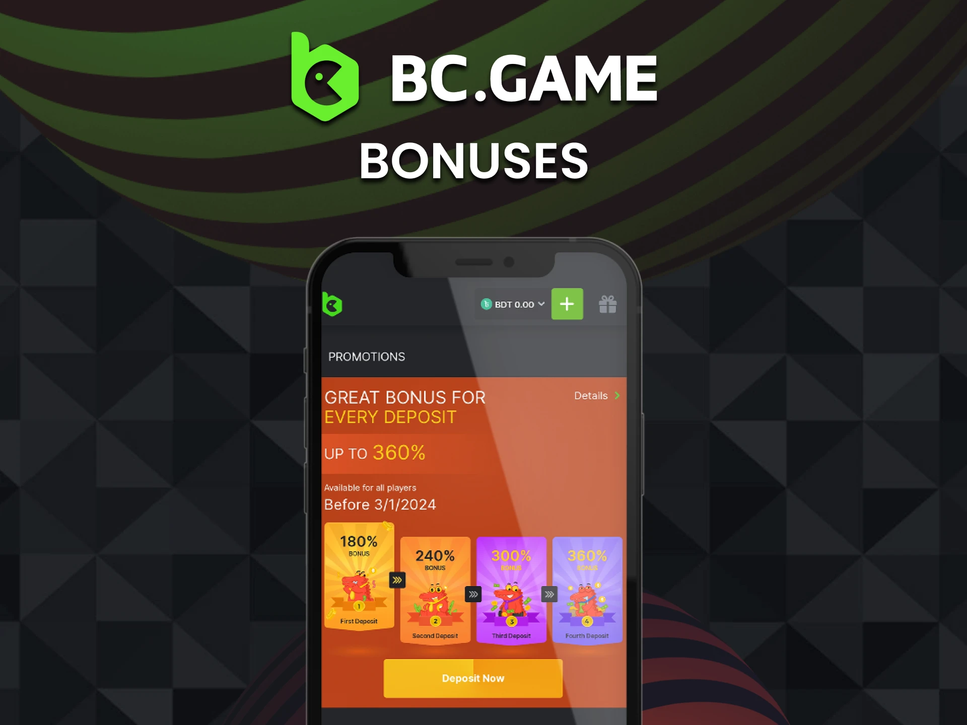 Get a welcome bonus of up to 2,115,000 BDT in the BC Game app.