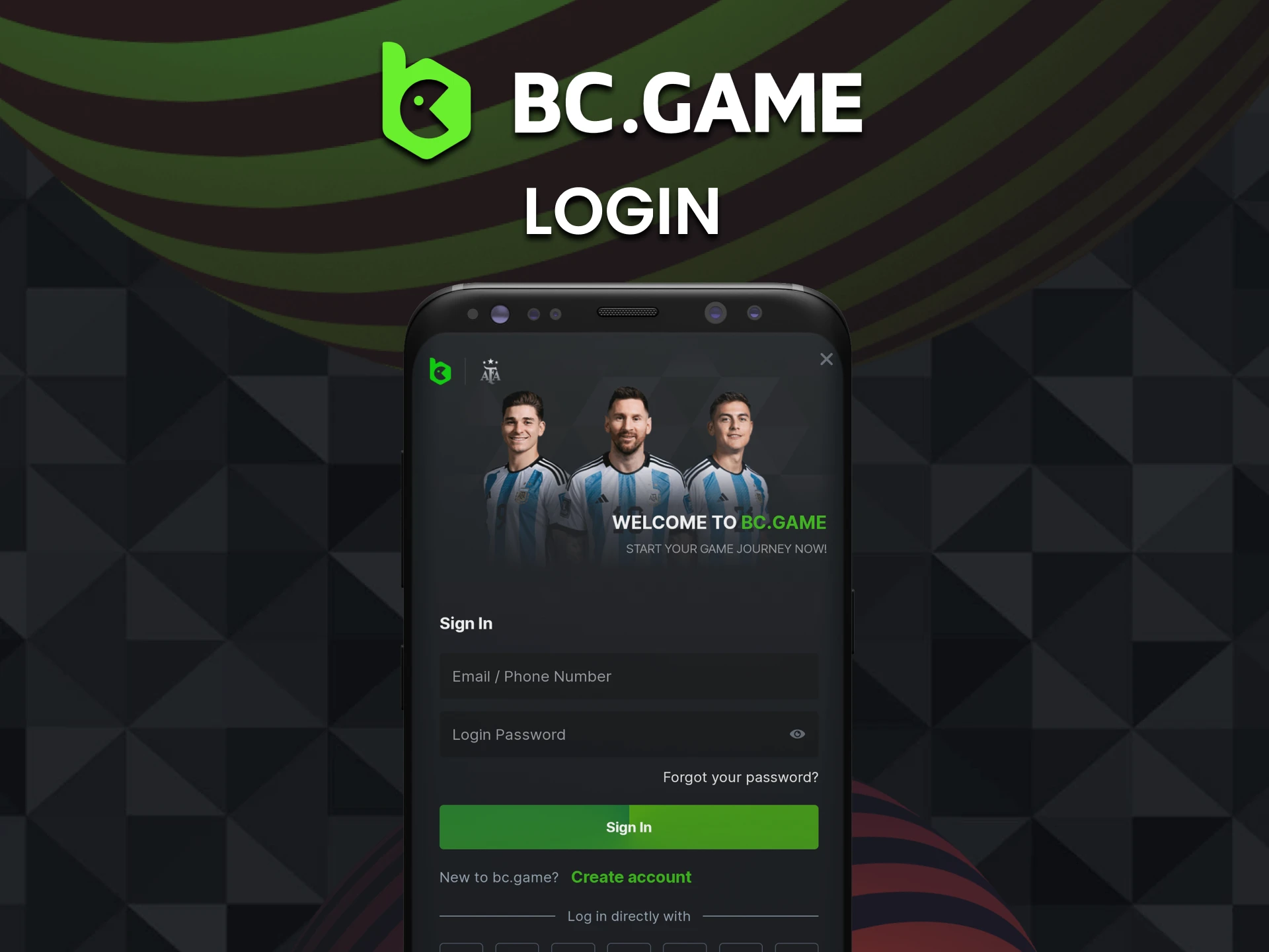Log in to your personal account through the BC Game mobile app.