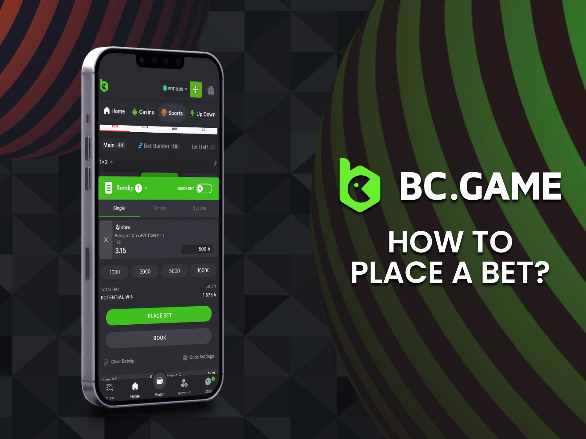 Place a bet in the BC Game mobile app in 4 simple steps.