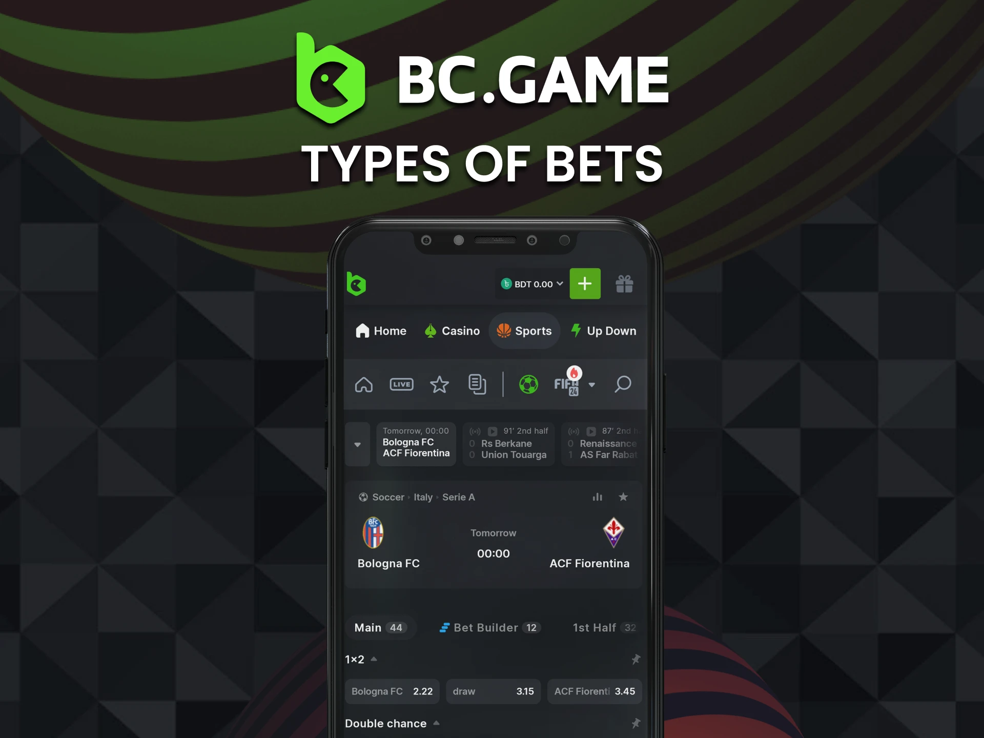 Use different types of bets in the BC Game mobile app.