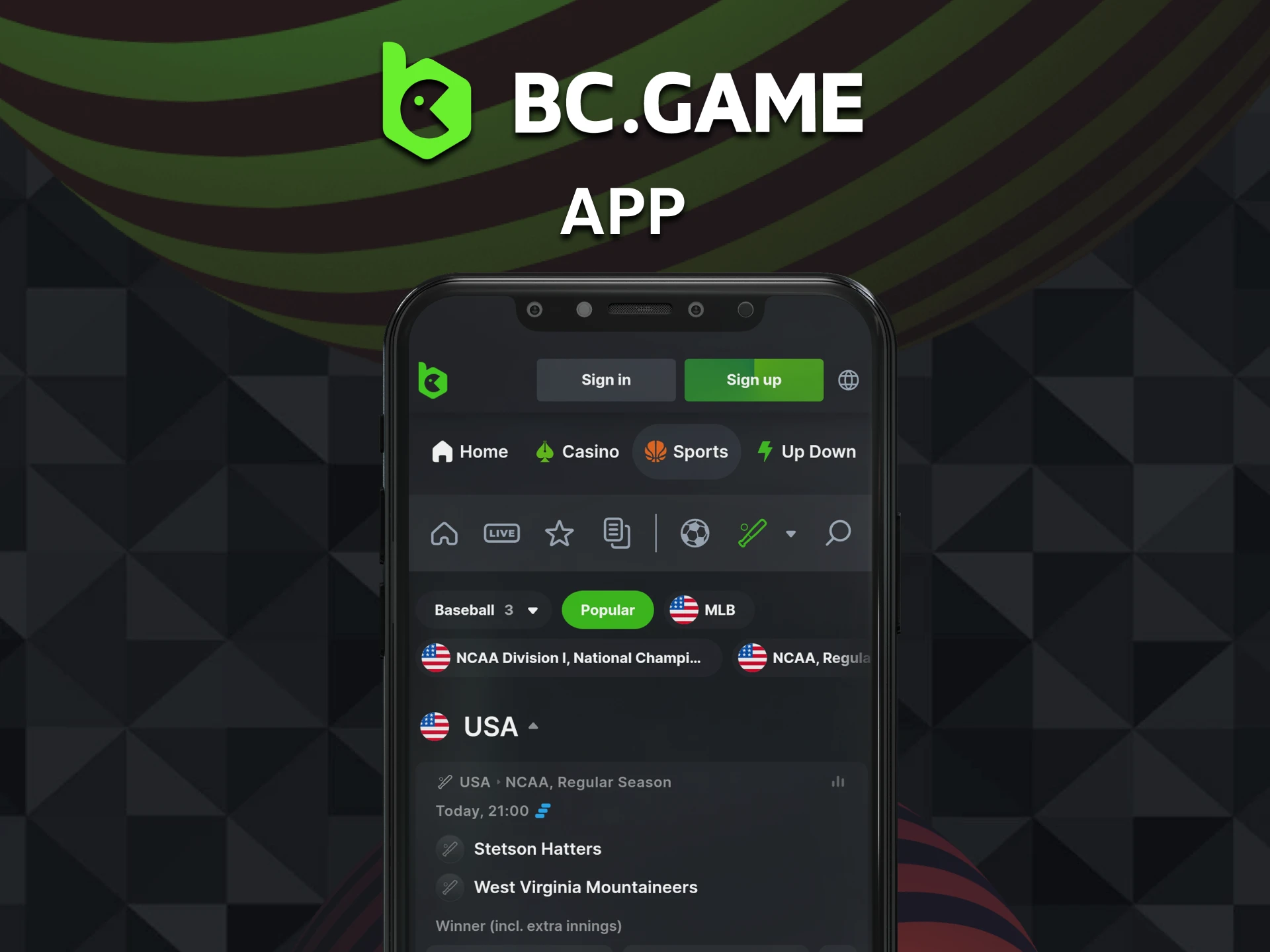 Bet on baseball using the BC Game app.