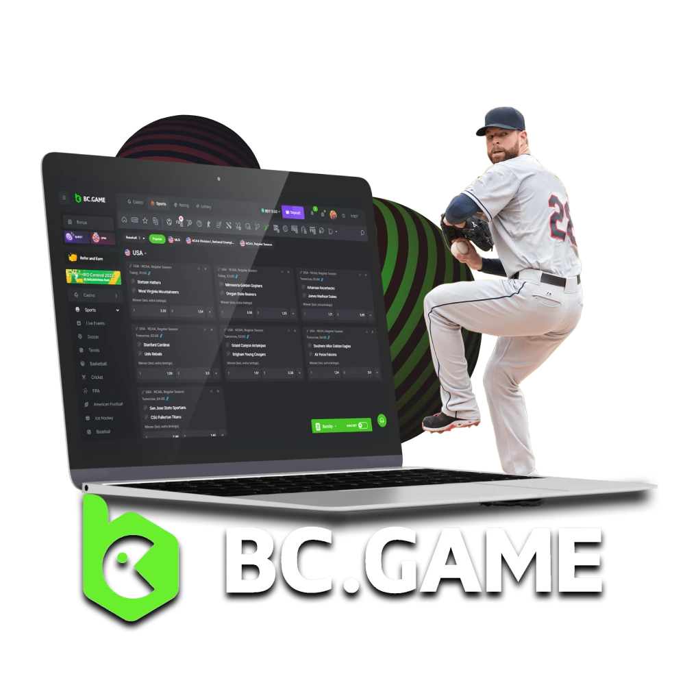 Choose baseball for sports betting at BC Game.