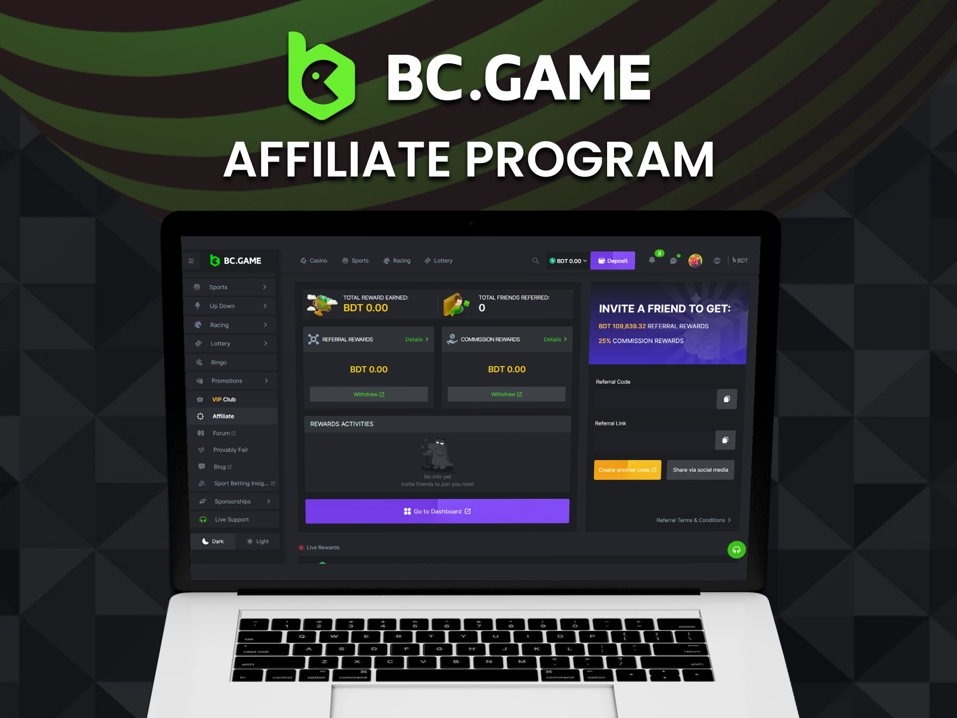 Join BC Game affiliate program and get a passive income.