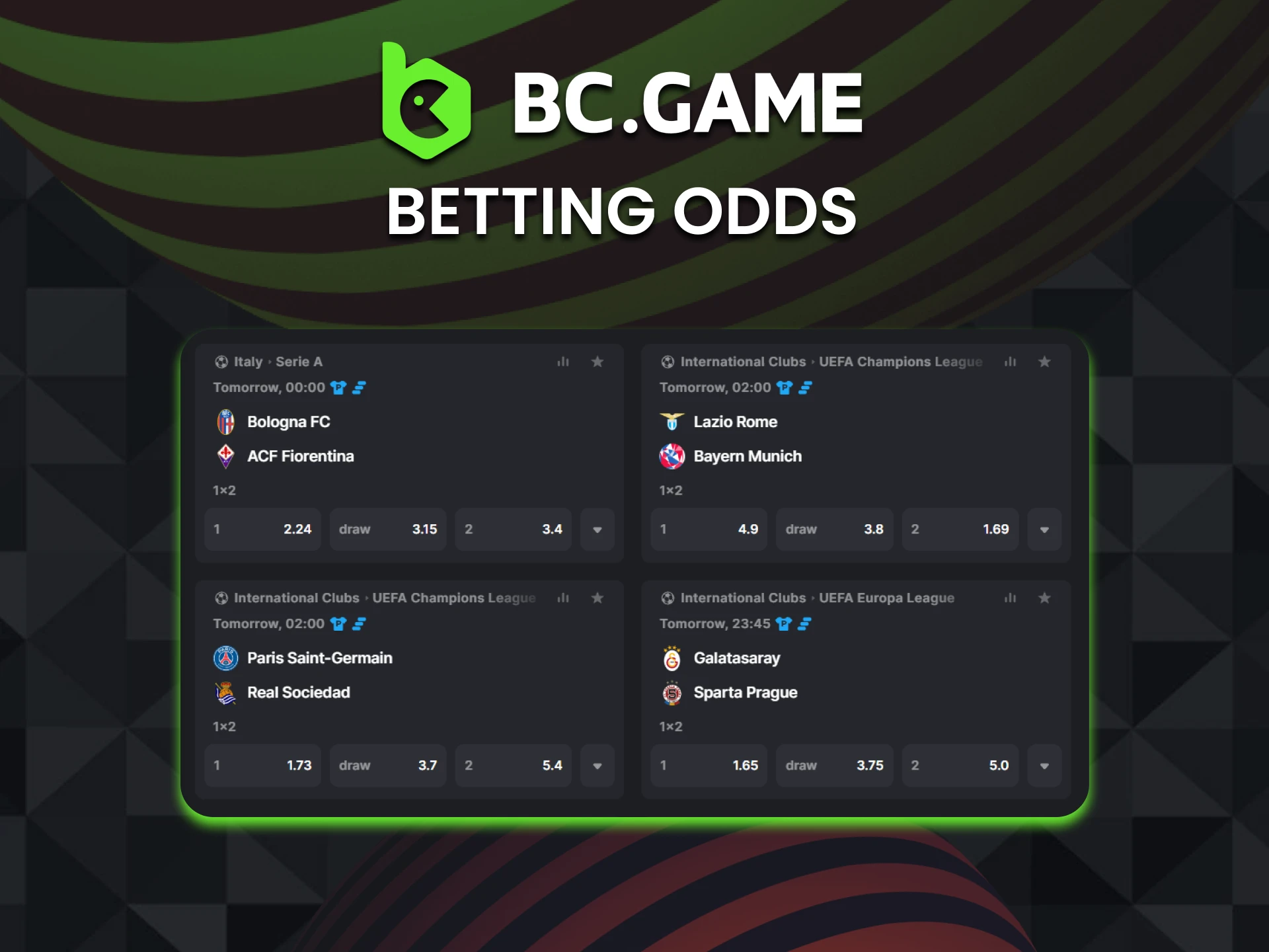At BC Game, you can discover favorable odds for popular events that can help you make a profit.