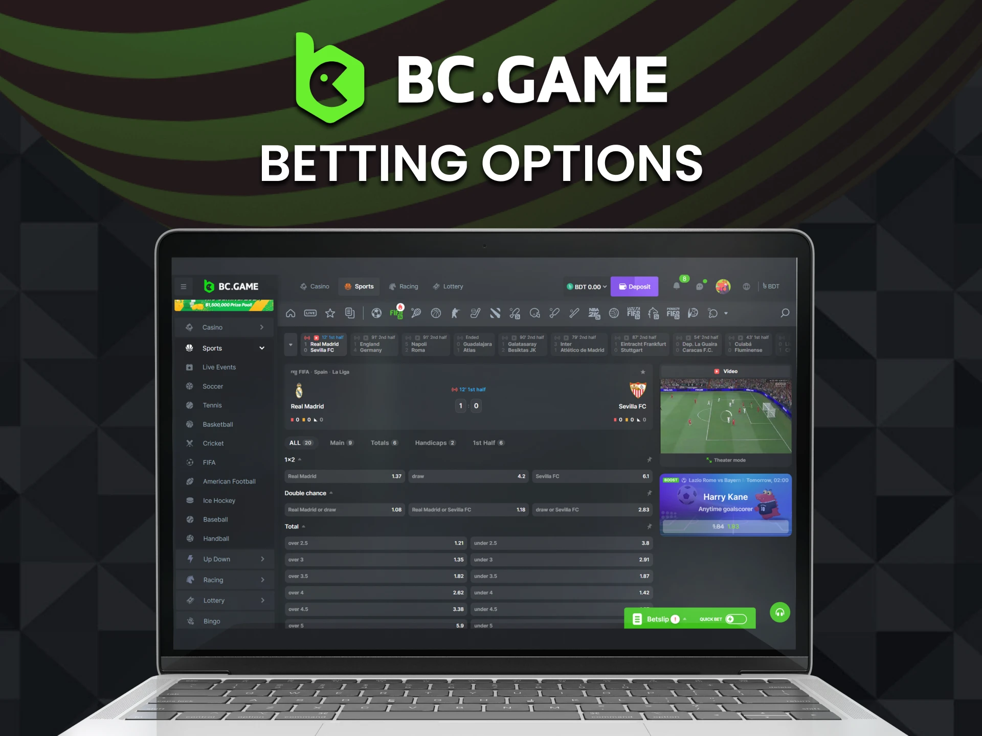 BC Game offers live betting, live previews, and line betting options.