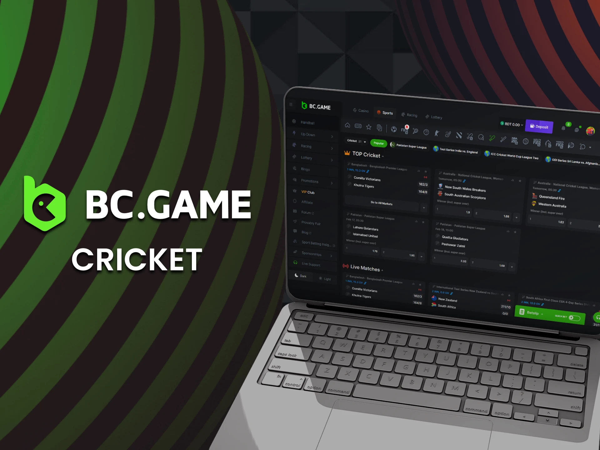 Place bets on your favourite cricket matches at BC Game sportsbook section.