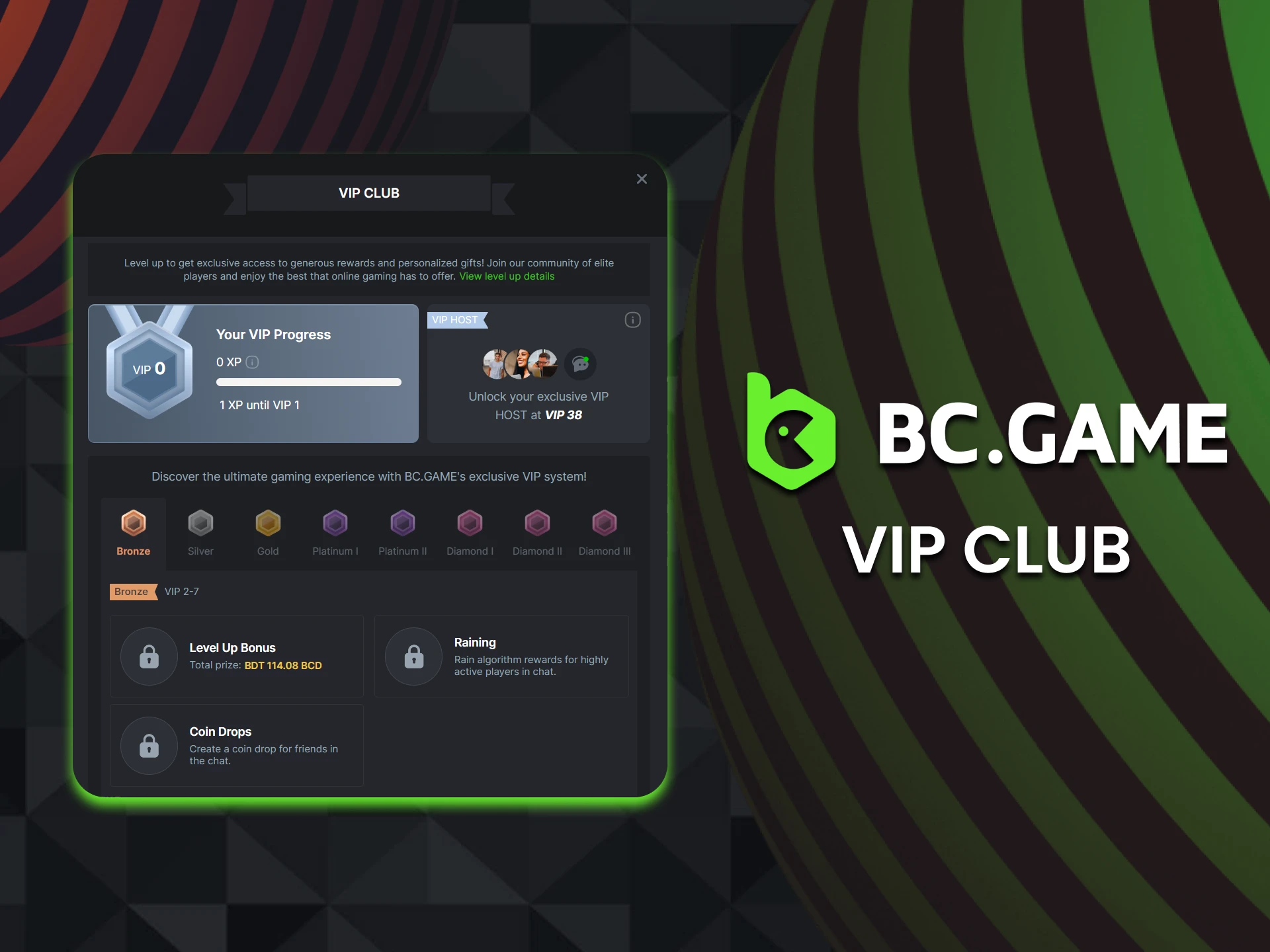 Join the BC Game VIP club and get additional bonuses.