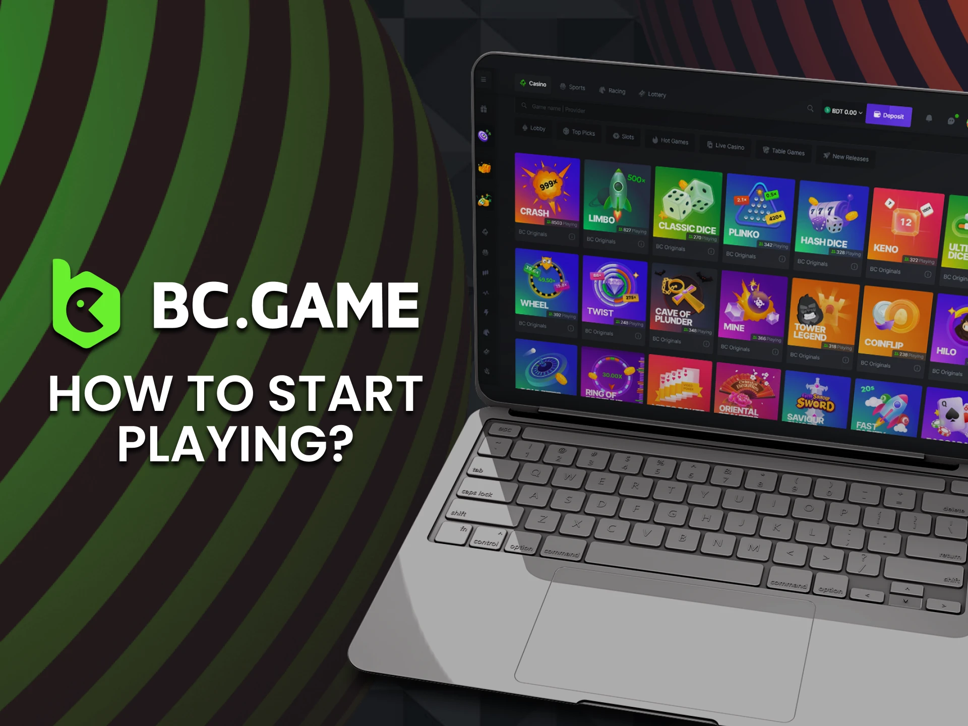 Create an account and deposit to start playing at BC Game casino.