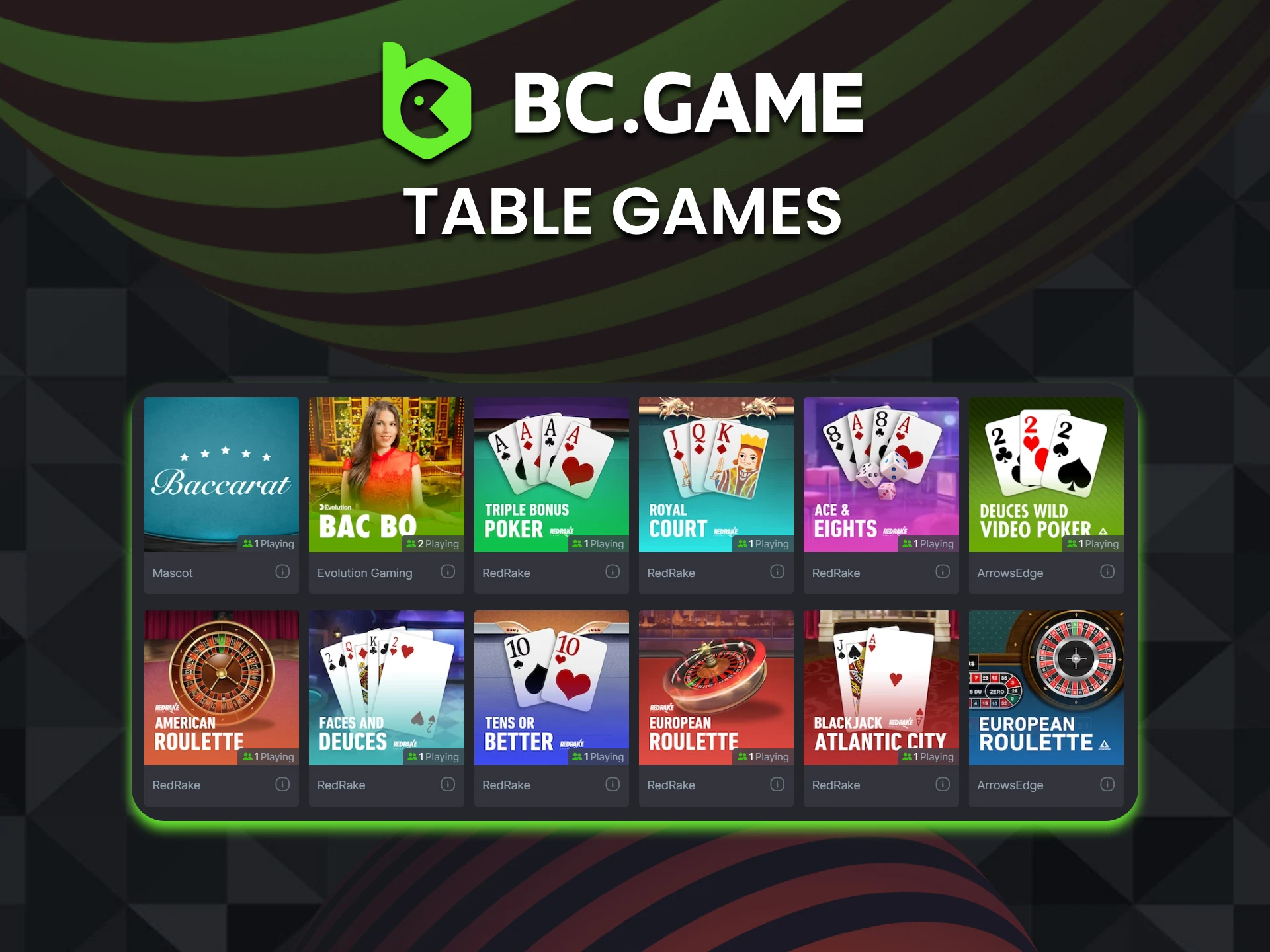For casino games on BC Game, choose the Table Games section.