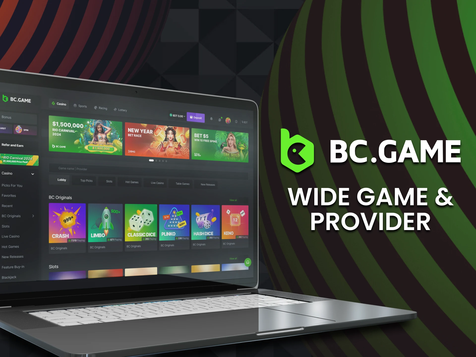 On the BCGame website you will find many games from providers.