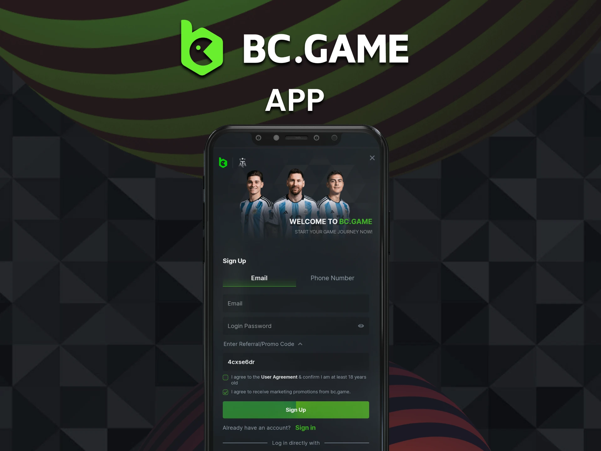 Register via the BC Game app on Android and iOS devices and start betting.