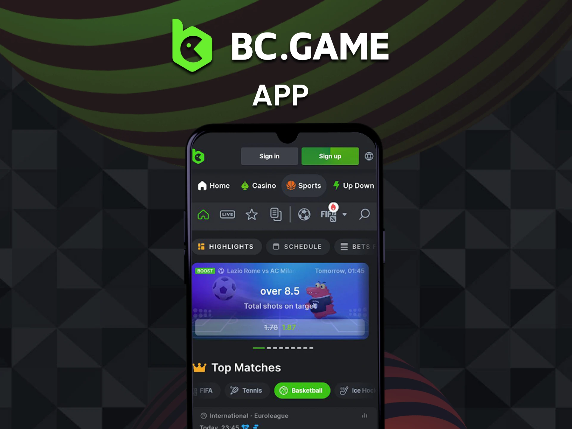 You can place bets on basketball using the BC Game app.