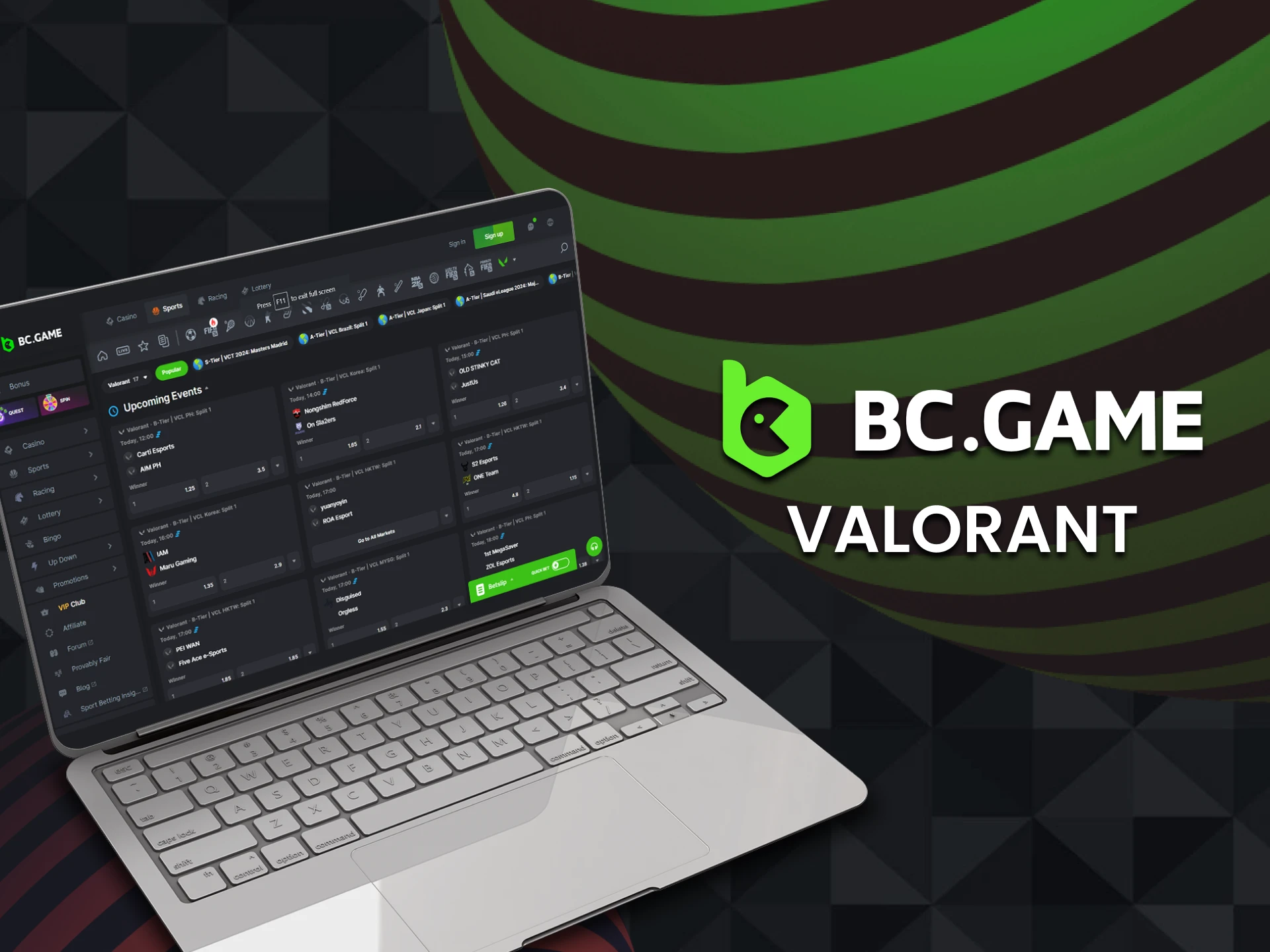 For eSports betting from BC Game, choose Valorant.