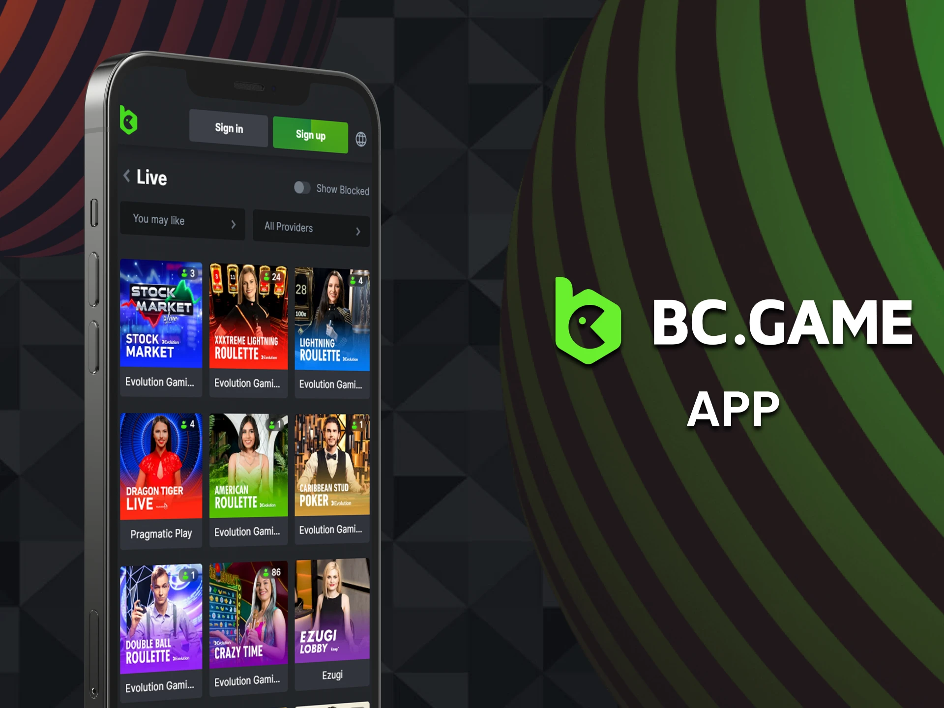 You can play live casinos through the BC Game app on your smartphone.