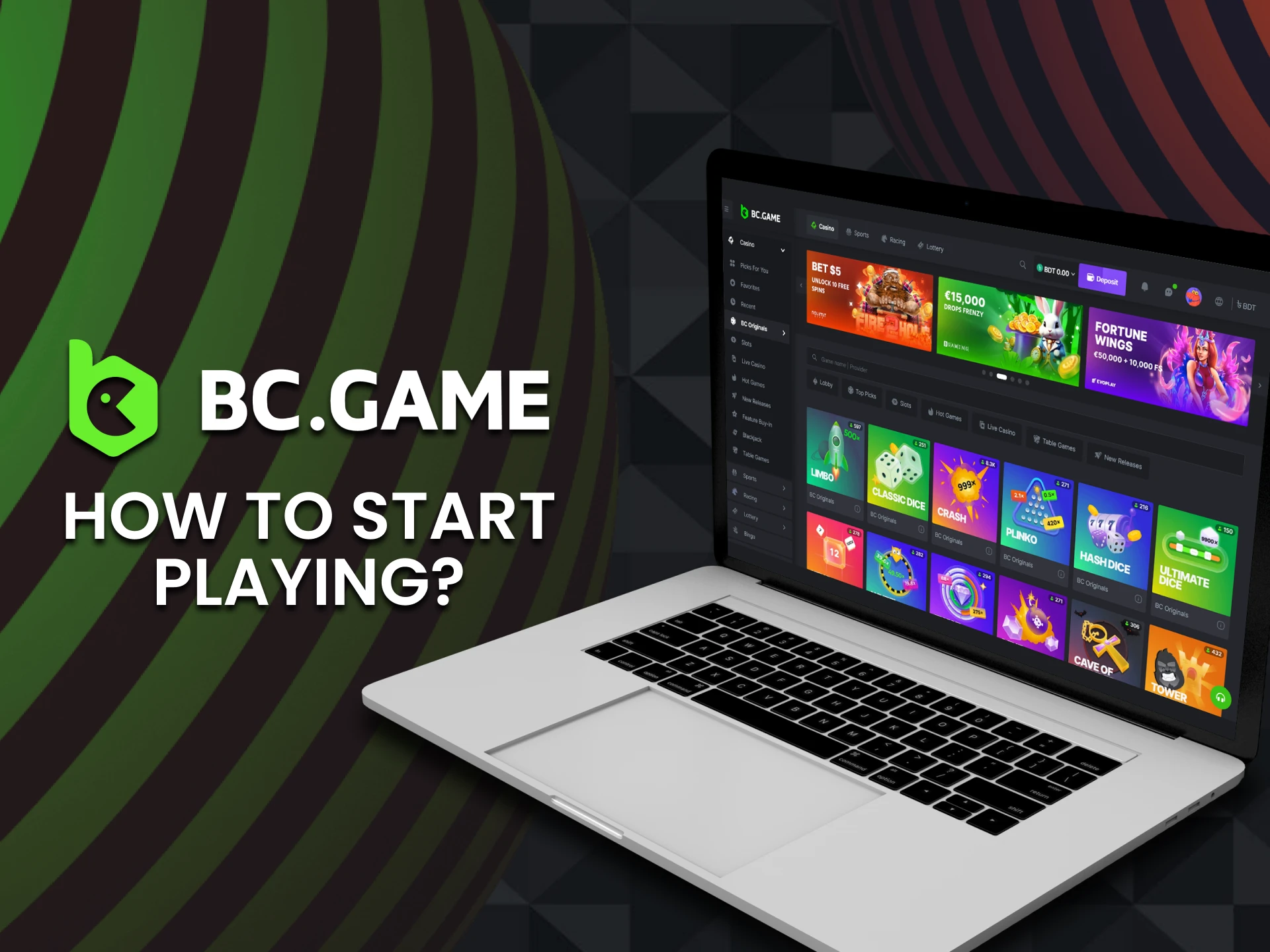 Select the Originals section in the casino on the BC Game website or in the app and choose a game.