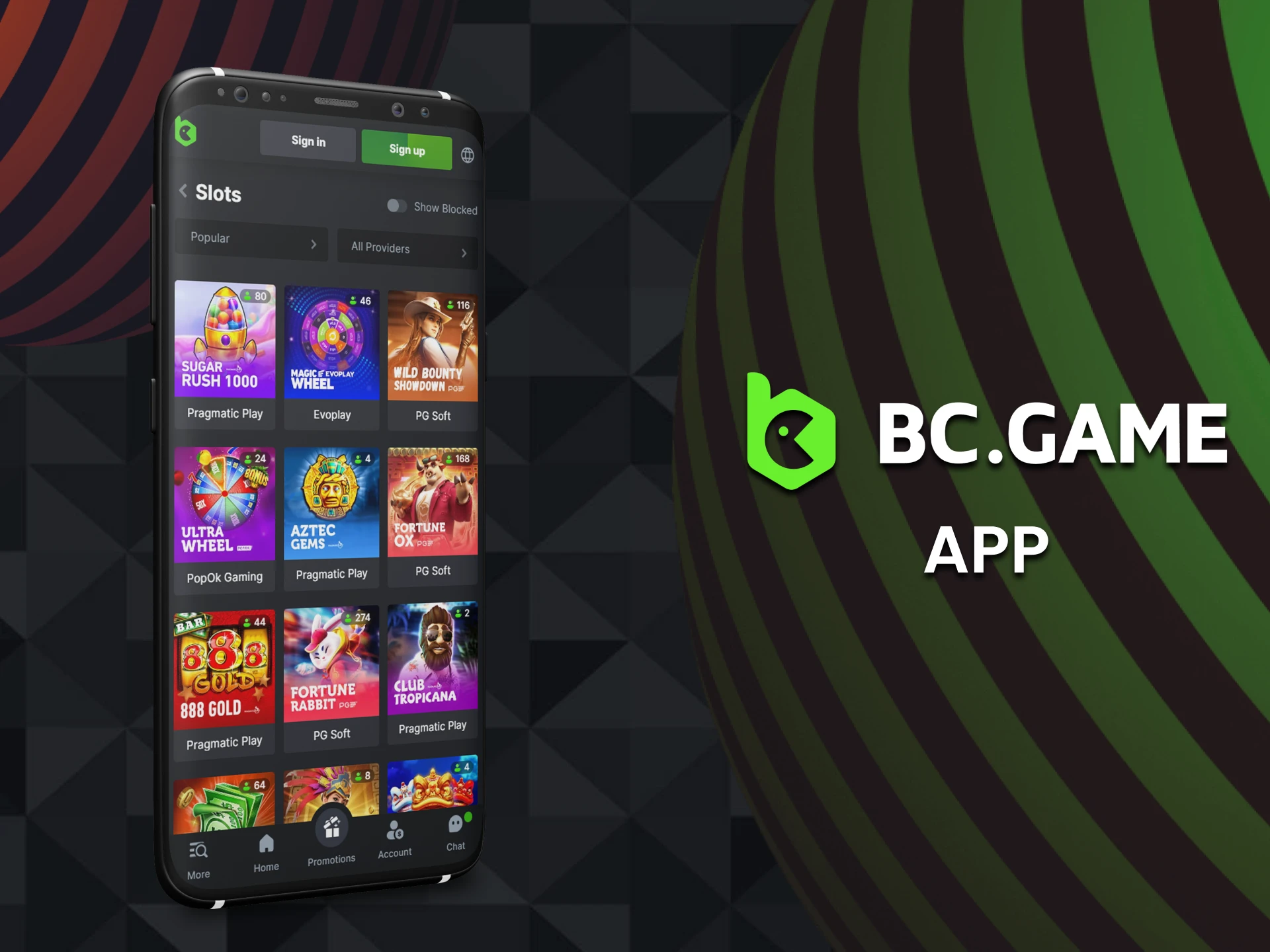 Download and install app to play BC Game slots via phone.