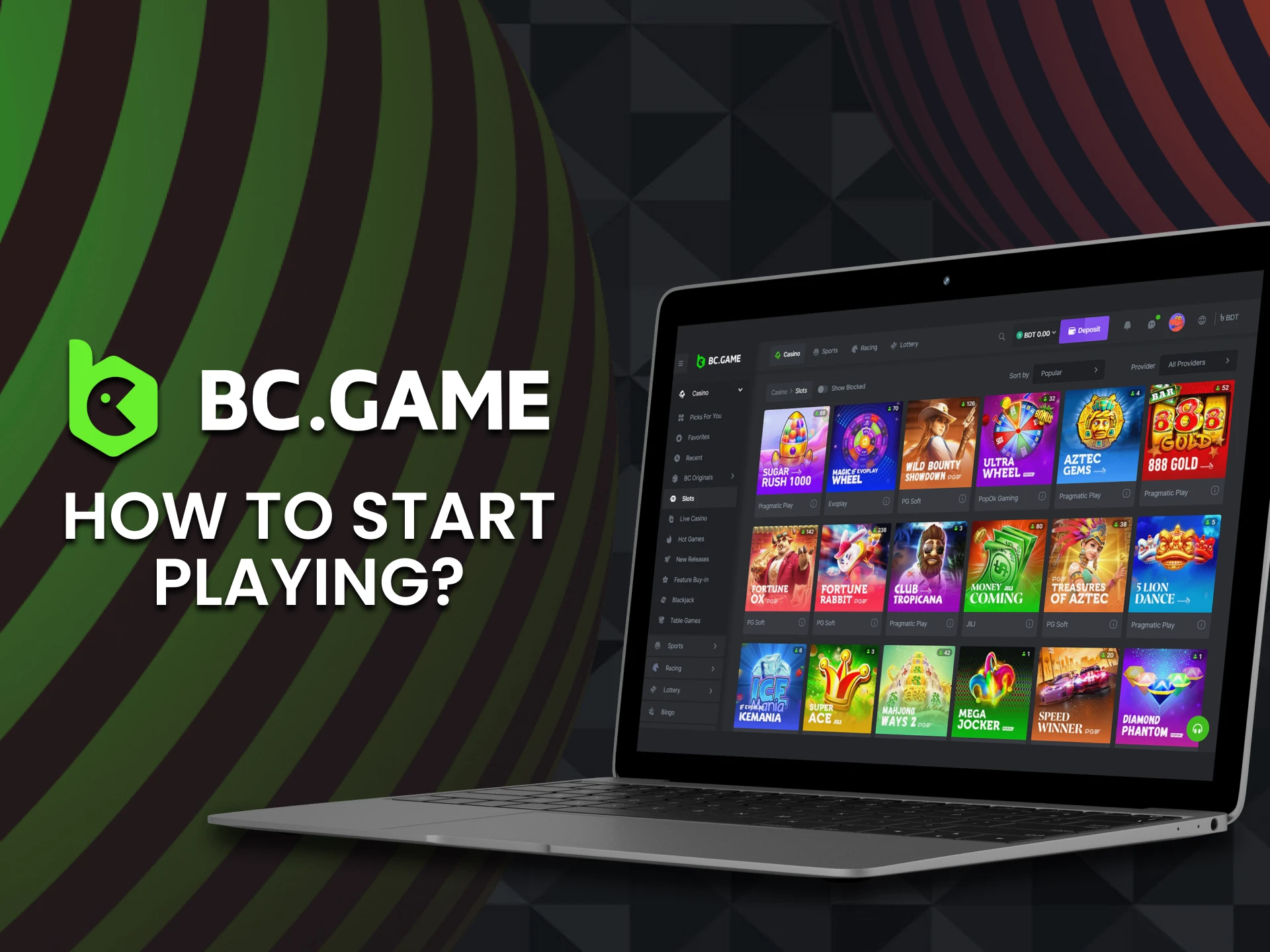 Go to the casino section and choose a slot at BC Game casino section to start playing.