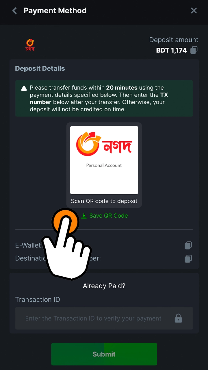 Copy the personal wallet number from your BC Game account.