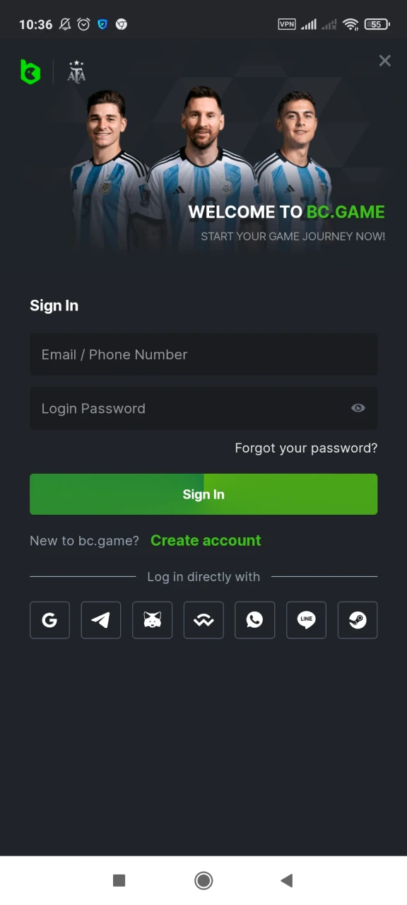 Log in to your personal BC Game account to withdraw funds.