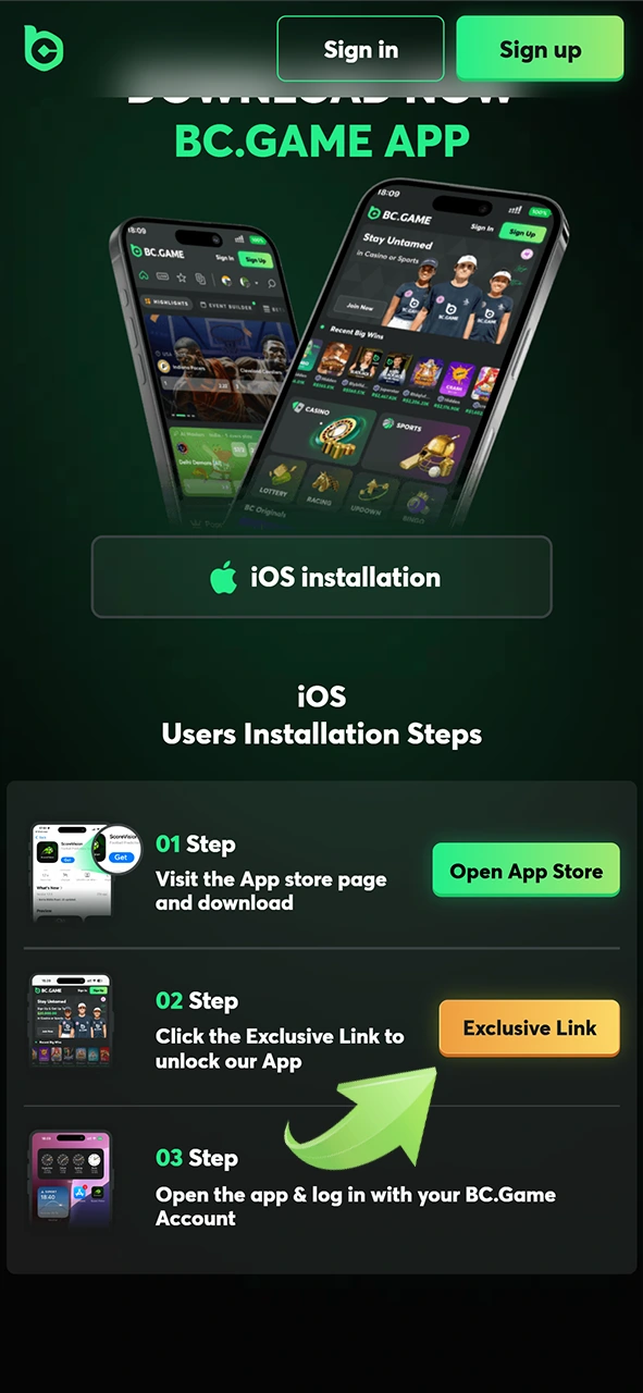 BC Game অ্যাপটি অ্যাক্সেস করতে বিশেষ লিঙ্কটি ব্যবহার করুন।