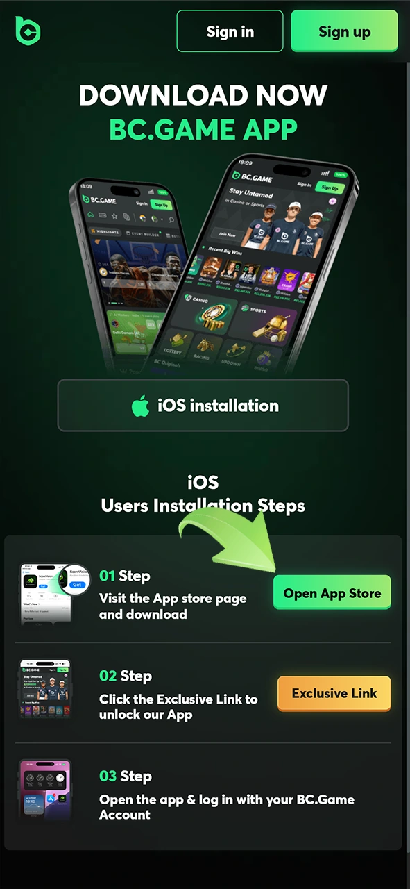 অ্যাপ স্টোর থেকে BC Game অ্যাপটি ডাউনলোড করতে লিঙ্কটিতে ক্লিক করুন।