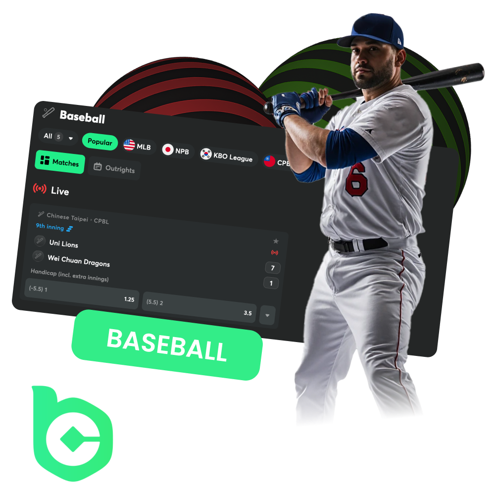 Choose baseball for sports betting at BC Game.