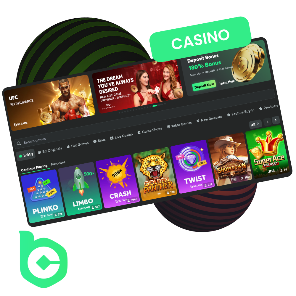 Play popular BC Game casino games on the website or app.