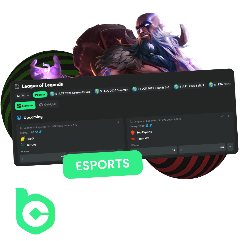 To bet on BC Game, choose the eSports section.