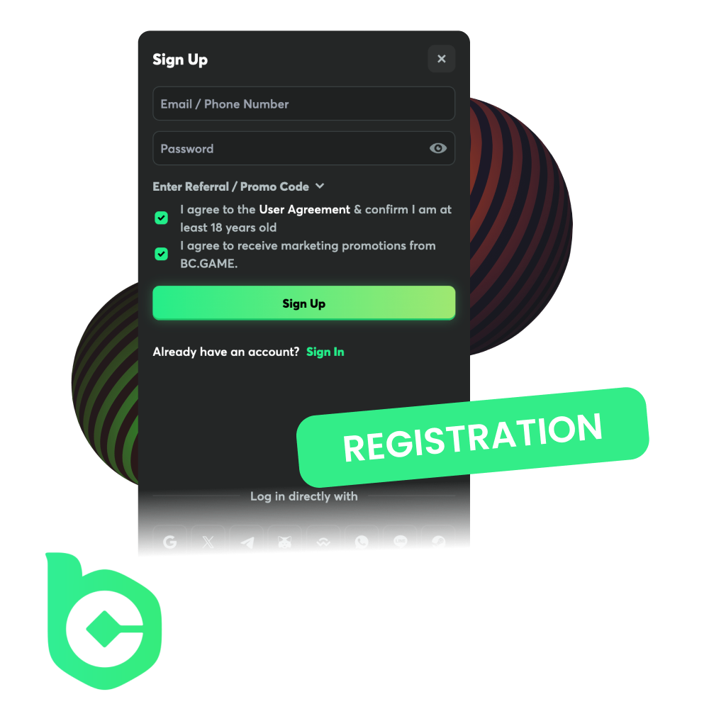 Register a BC Game account on the official website or app.