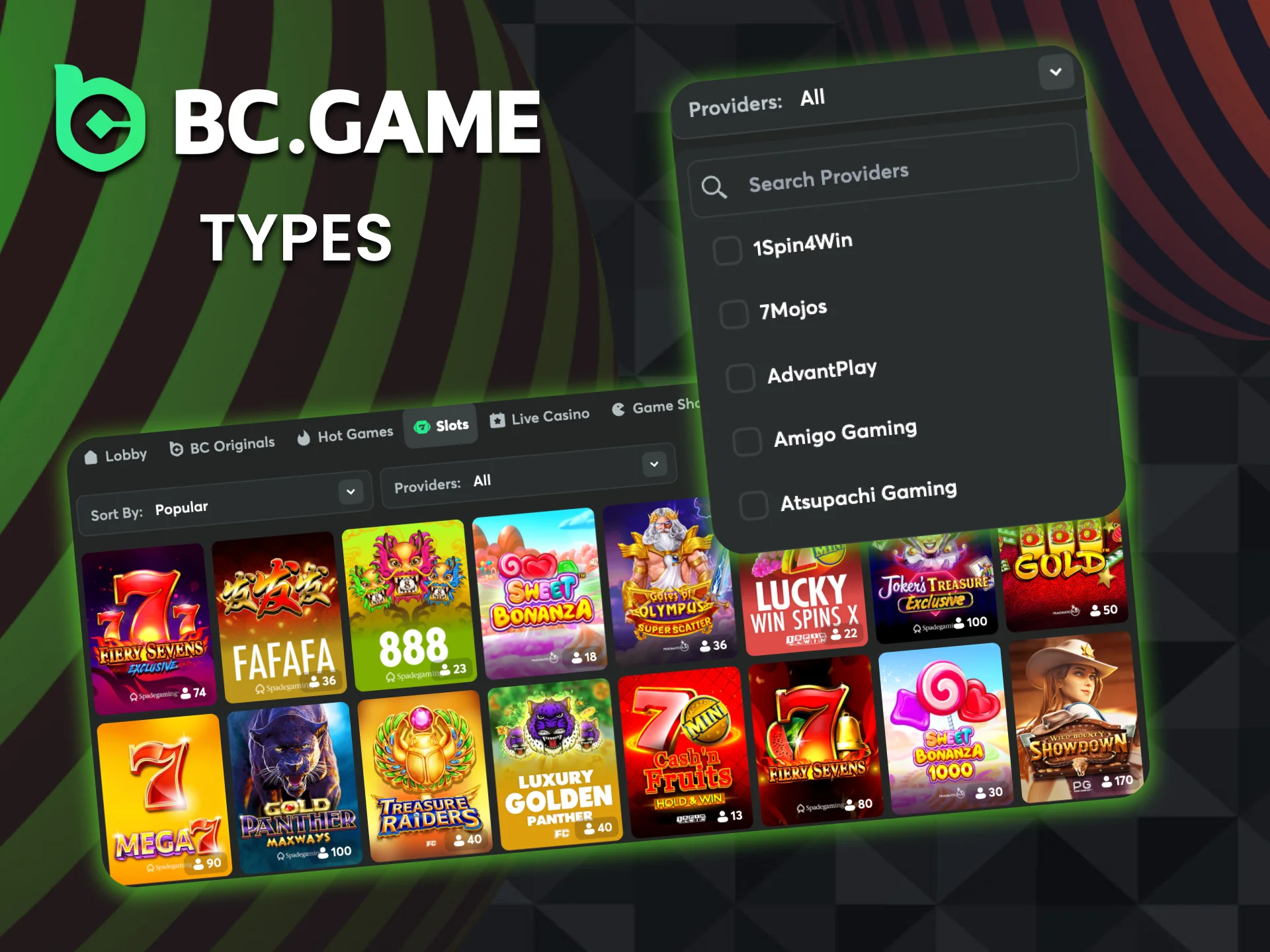 Play classic, video, and jackpot slots at BC Game for endless fun.